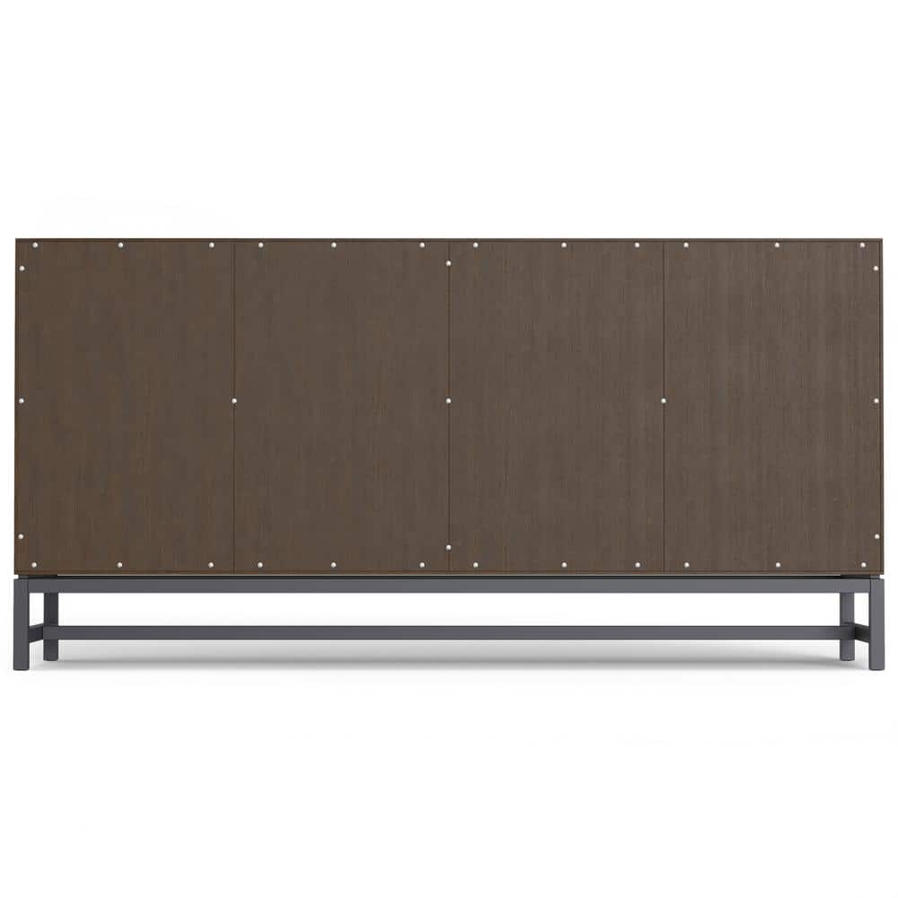 Walnut Brown Solid Hardwood and Metal 4-Door Sideboard Buffet