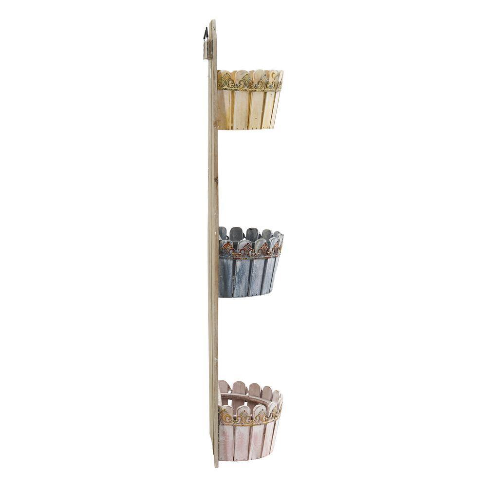 Rustic Wooden 35" Triple Basket Wall Planter for Indoor/Outdoor
