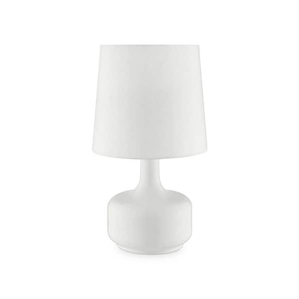 ORE International Cheru 17.25 in. Powder White Mid-Century Modern Touch On Metal Table Lamp