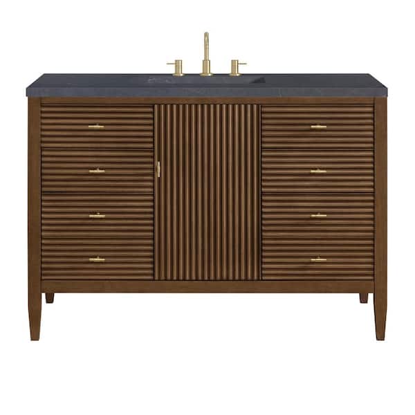 James Martin Vanities Myrrin 48.0 in. W x 23.5 in. D x 34.06 in. H Single Bathroom Vanity Mid-Century Walnut and Charcoal Soapstone Quartz Top