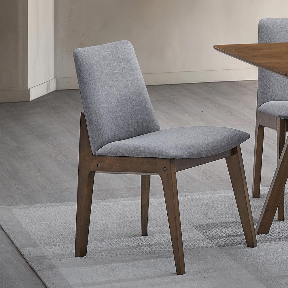 Gray Upholstered Side Chair with Walnut Wood Frame