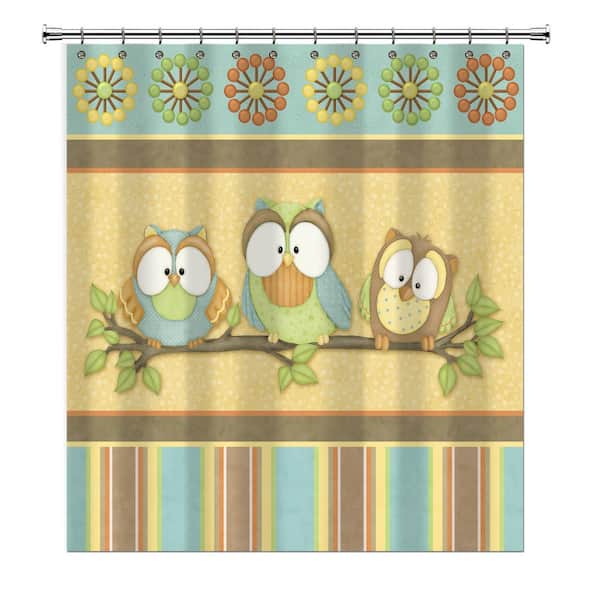 72" Cartoon Owl Waterproof Fabric Bathroom Mat Shower Curtain Home Decor Set 