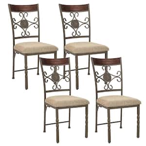 Brown Metal Armless Dining Room Chair Set of 4