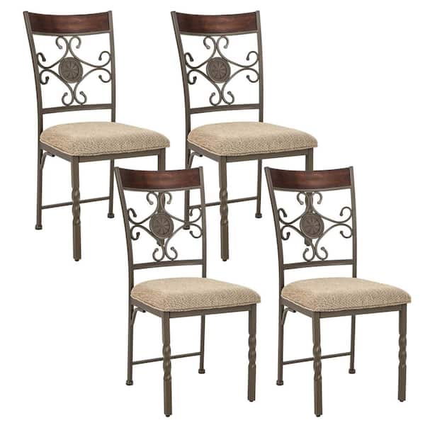 Costway Brown Metal Armless Dining Room Chair Set of 4