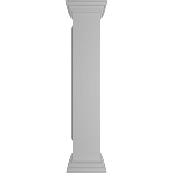 Ekena Millwork Corner 48 in. x 8 in. White Box Newel Post with Panel, Flat Capital and Base Trim (Installation Kit Included)