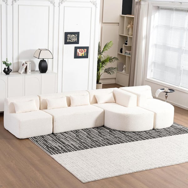 Harper & Bright Designs 144 in. Luxury Polyester Upholstered Modern Modular Sectional Sofa in Beige with 5-Pillows