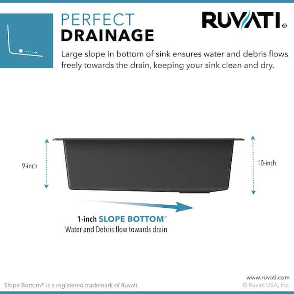 Ruvati - EpiGranite 32 in. Undermount Single Bowl Kitchen Sink in Midnight Black Granite Quartz Composite with Offset Drain