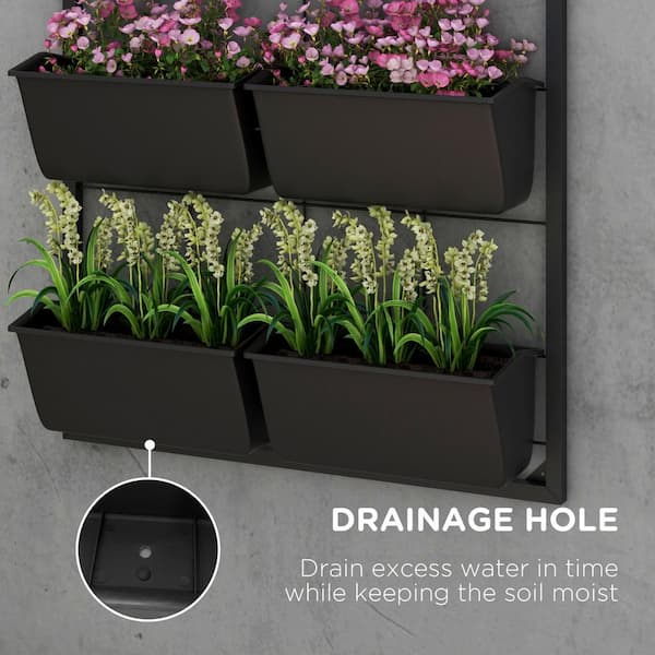 maocao hoom 3-Tier Metal Wall Planter with 6 Pots Hanging Plant Holder Self Draining Wall Mounted Planter Black