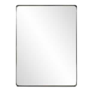 Medium Rectangle Brushed Silver Stainless Steel Hooks Contemporary Mirror (40 in. H x 30 in. W)