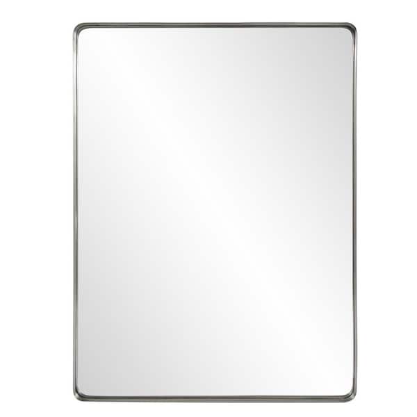 Marley Forrest Medium Rectangle Brushed Silver Stainless Steel Hooks Contemporary Mirror (40 in. H x 30 in. W)