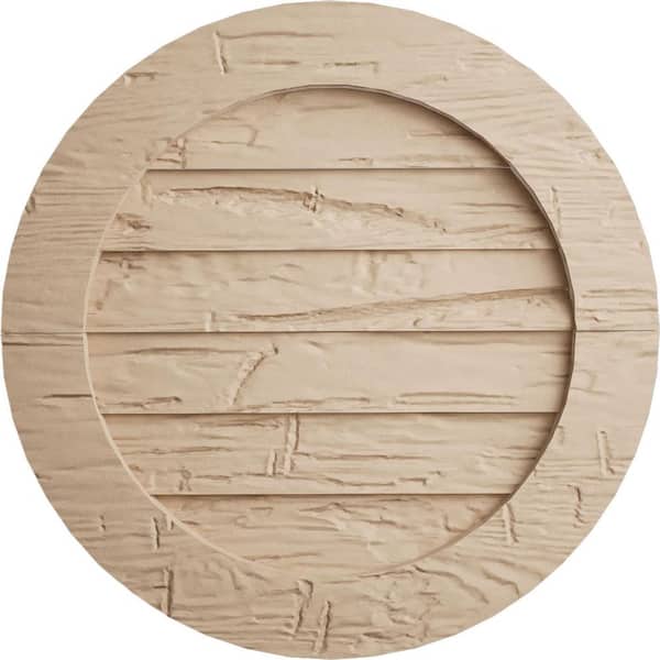 Round 36 in. x 36 in. Primed Tan Timberthane Polyurethane Hand Hewn Non-Functional Gable Vent
