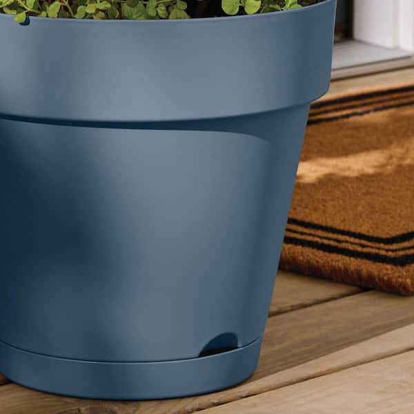 Vigoro Vivienne Medium Blue Plastic Round Self-Watering Planter