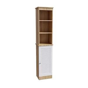 13.4 in. W x 10.3 in. D x 67 in. H Brown Wood Freestanding Linen Cabinet with 3 Open Shelves and Door