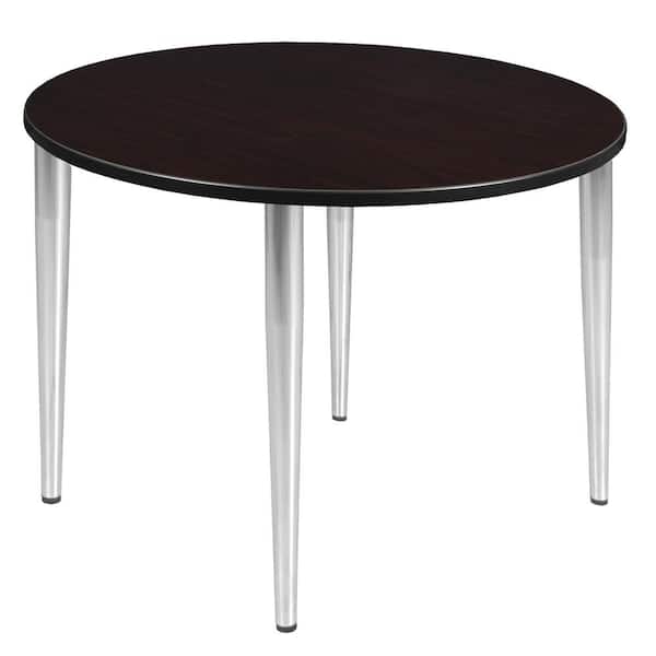 Regency Trueno 48 in. L Round Mocha Walnut and Chrome Wood Tapered Leg Table (Seats-4)