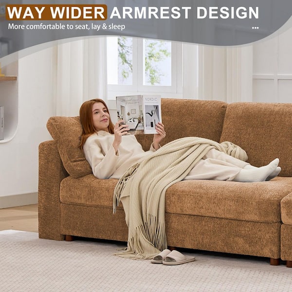 Seafuloy 121 in. Straight Arm 6-Piece Chenille Oversized Modular