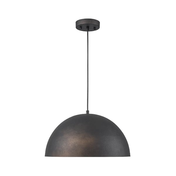 PCover Industrial 15 in. 1-Light Black Dome Pendant Light with Gold Leaf Interior Potlid Lighting for Kitchen Island