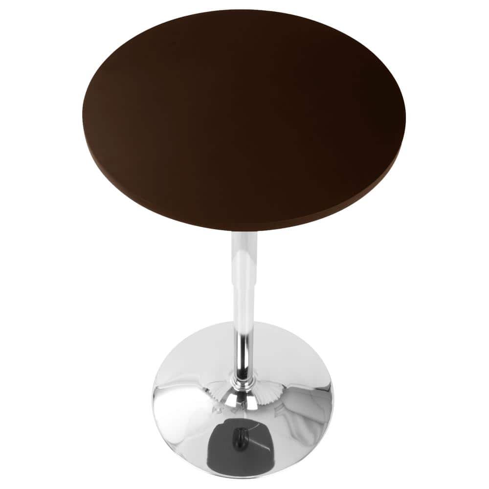 Adjustable Round Brown Wood Bar Height Table with Chrome Base