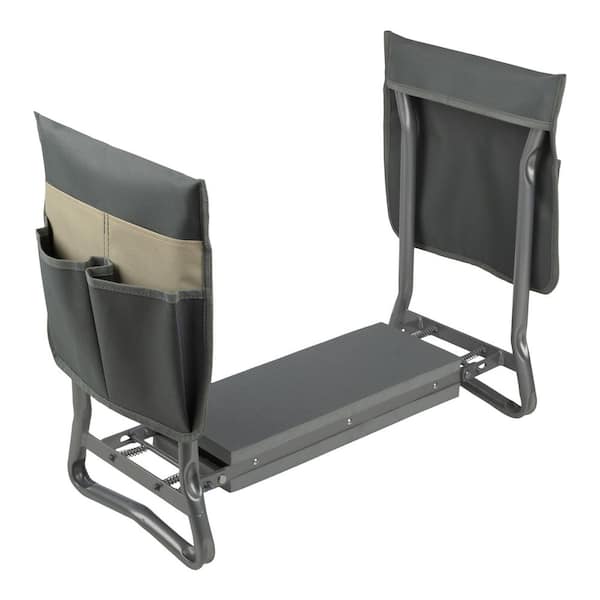 Gardening Kneeling Bench-Foldable Foam Pad Stool for Kneelers-2 Tool Pouches and Handles, Gray