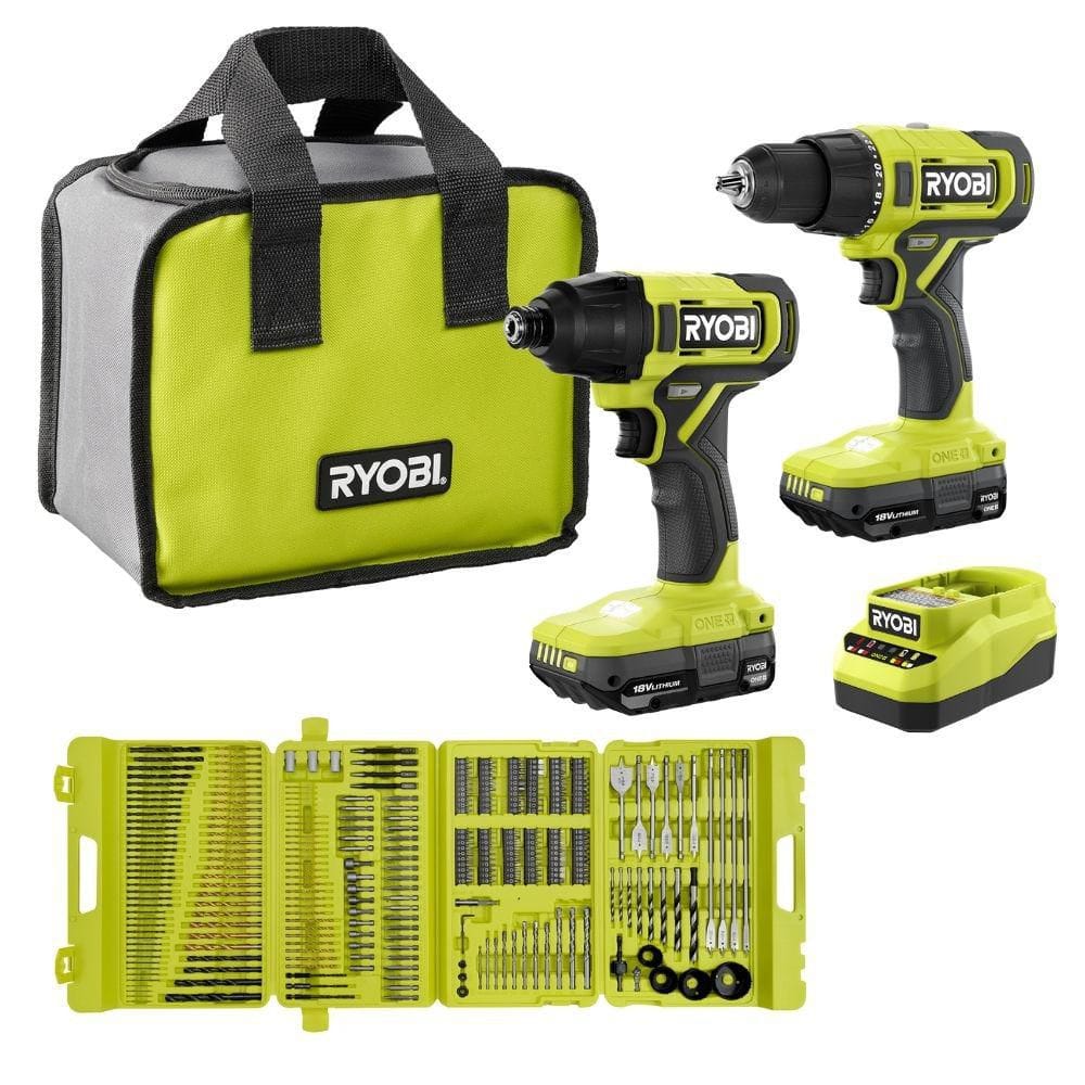 Ryobi ONE+ 18V Cordless 2-Tool Combo Kit w/ Drill, Impact Driver, Batteries, Charger & 300-Piece Drill & Driving Kit