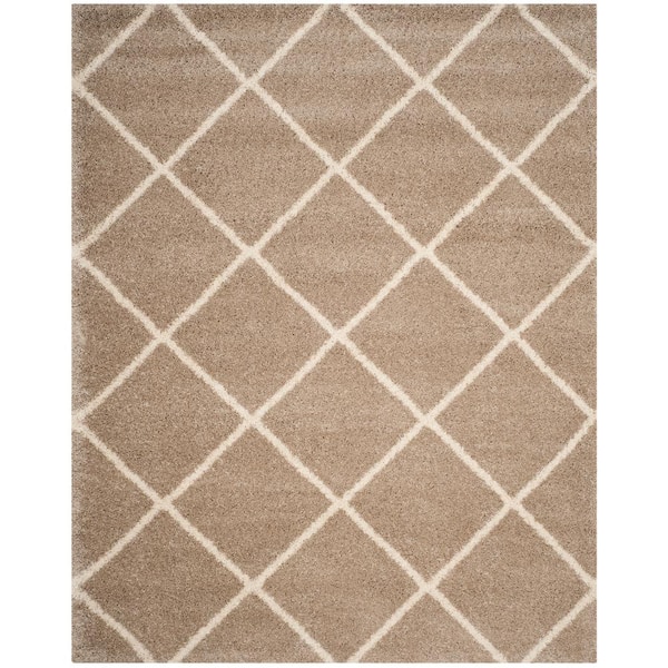 Hudson Shag 11 ft. x 15 ft. Beige/Ivory Geometric Diamonds Area Rug