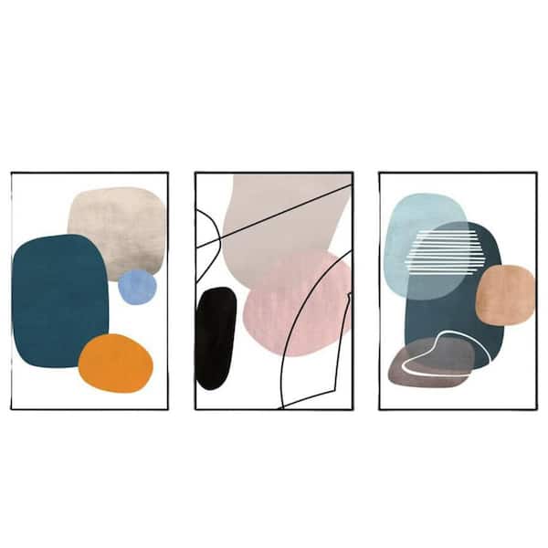 Unbranded 3-Piece 16"x24" Framed Abstract Color Block Canvas Wall Art Set:Orange, White, Blue & More - Decor & Gifts