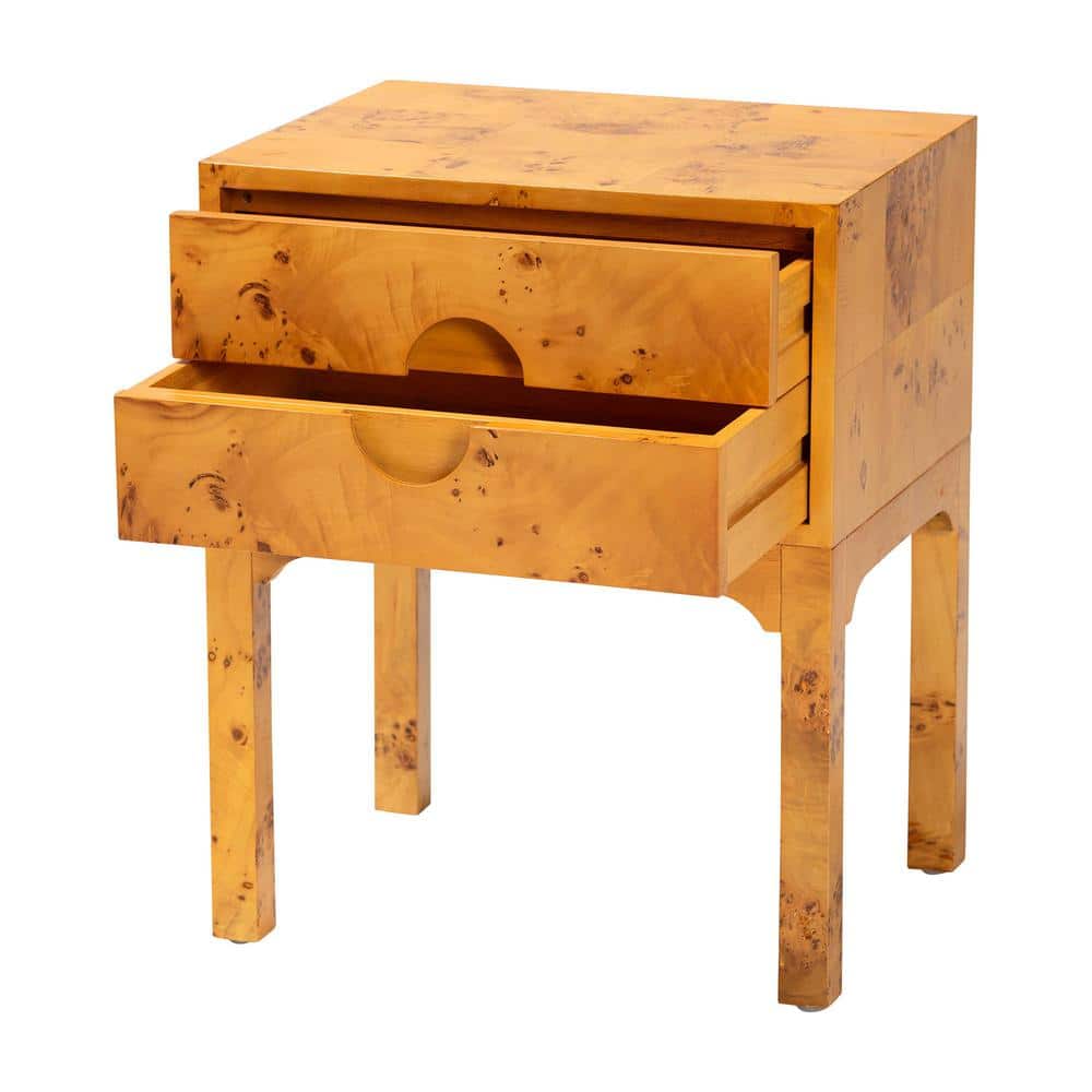Kayla Light Mappa Burl Wood 2-Drawer Nightstand