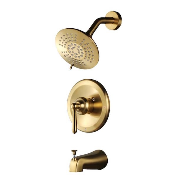Single Handle 5-Spray Tub and Shower Faucet 1.8 GPM with High Pressure Showerhead in Brushed Gold Valve Included