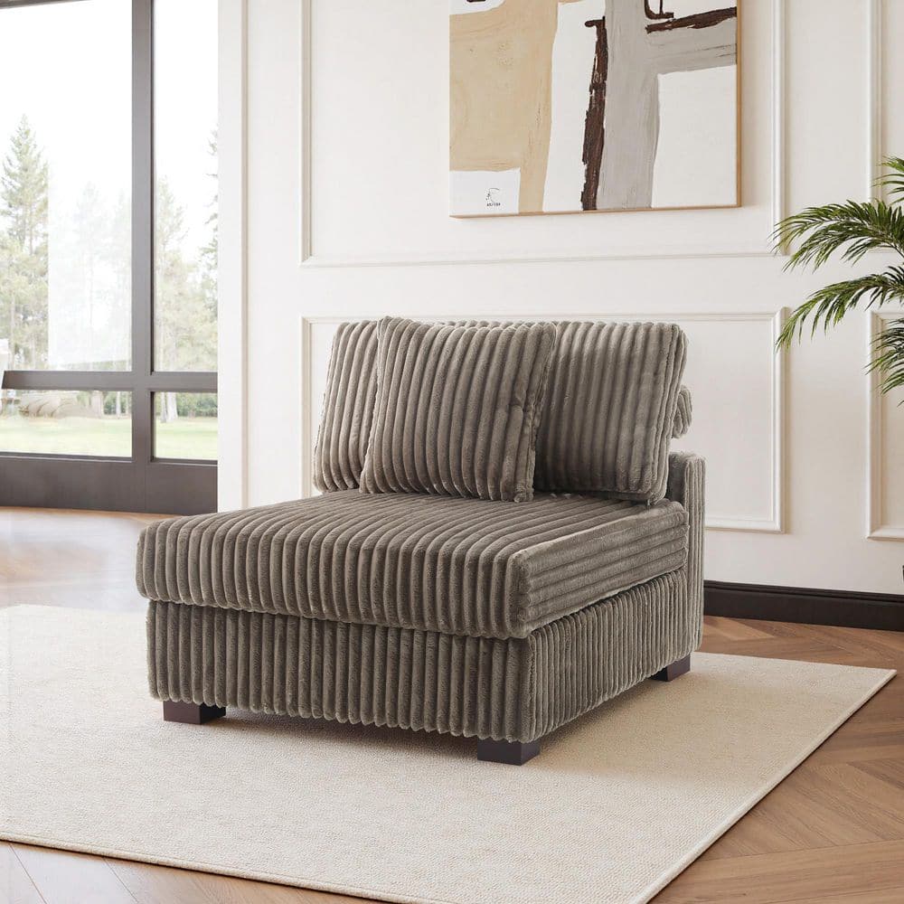 Uixe 35.9 in. Armless Faux Rabbit Fur Polyester Rectangle Sectional ...