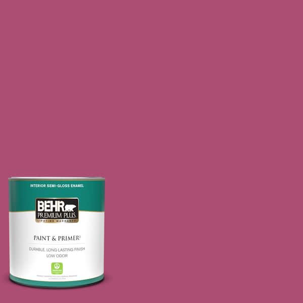 BEHR PREMIUM PLUS 1 qt. #100B-7 Hot Pink Semi-Gloss Enamel Low Odor Interior Paint & Primer