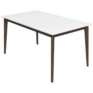 Sel 59 in. Mid Century Modern Style Solid Wood Walnut Brown Frame and White Top Rectangular Dining Table (Seats 6)