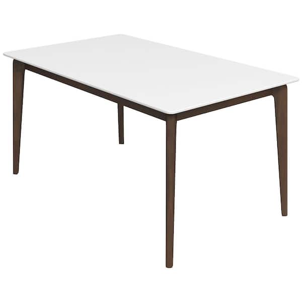 Ashcroft Furniture Co Sel 59 in. Mid Century Modern Style Solid Wood Walnut Brown Frame and White Top Rectangular Dining Table (Seats 6)