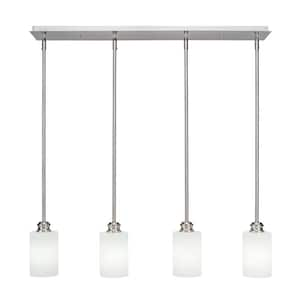 Albany 60-Watt 4-Light Brushed Nickel, Linear Pendant Light with 4 in. White Matrix Glass and No Bulbs Included