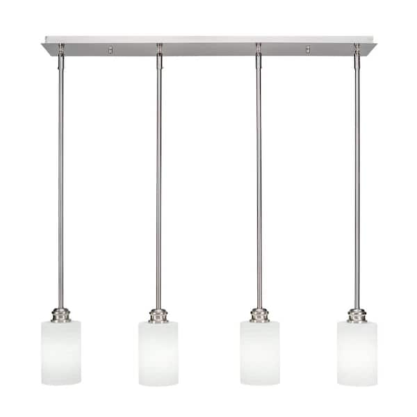 Unbranded Albany 60-Watt 4-Light Brushed Nickel, Linear Pendant Light with 4 in. White Matrix Glass and No Bulbs Included