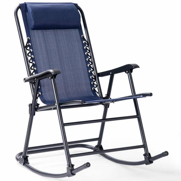 Costway Blue Metal Folding Zero Gravity, Outdoor Foldable Rocker Chairs