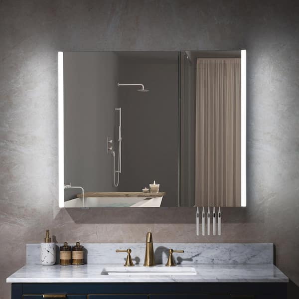 36 in. W x 30 in. H Rectangular Aluminum Surface-Mount Bathroom Medicine Cabinet with Mirror