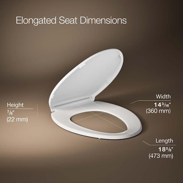 KOHLER Highline Elongated Grip Tight Bumpers, Soft Close Front Toilet Seat in White