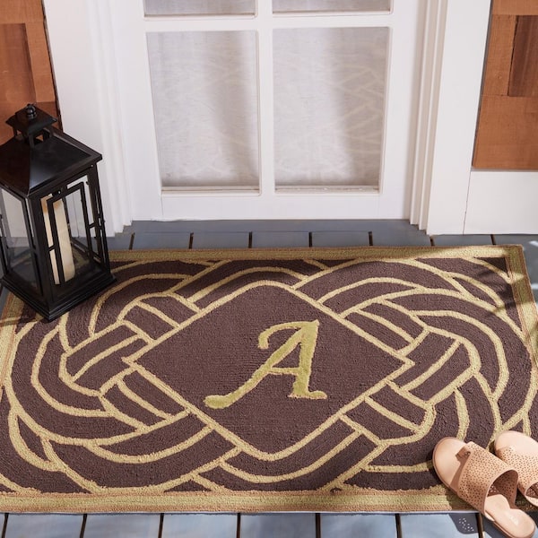 Monogram Chocolate 3 ft. x 4 ft. "A" Ornate Swirl Indoor/Outdoor Area Rug