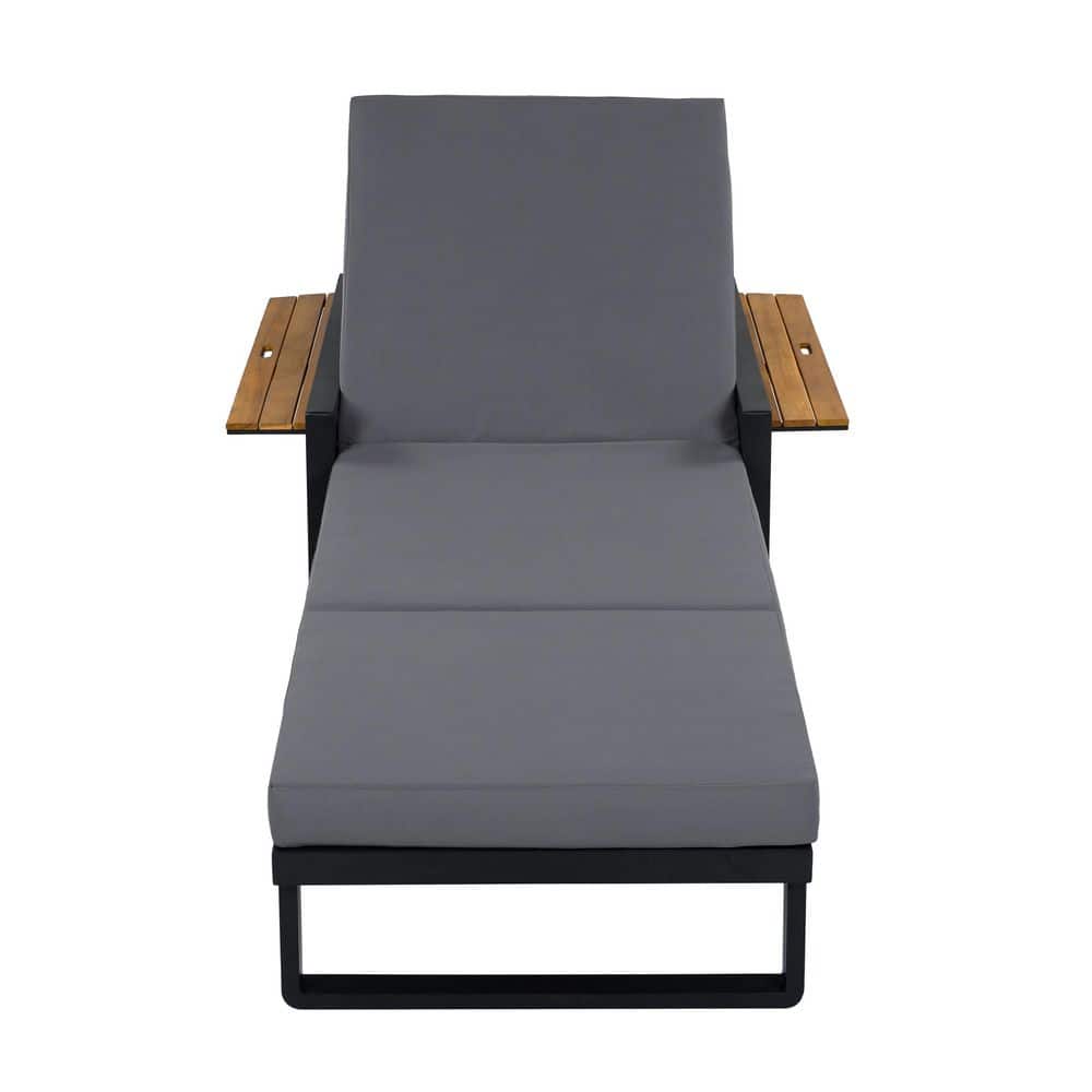 Abbie Black Metal and Textilene Adjustable Patio Outdoor Chaise Lounge with 3-Fold Dark Grey Cushions, Foldable Arms price history on PriceWatchPro