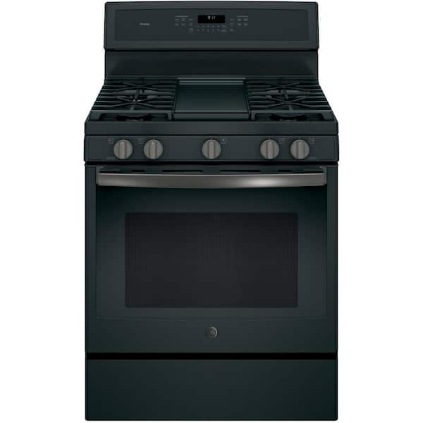 GE Profile 30 in. 5.6 cu. ft. Gas Range with Self-Cleaning Convection Oven in Black Slate, Fingerprint Resistant
