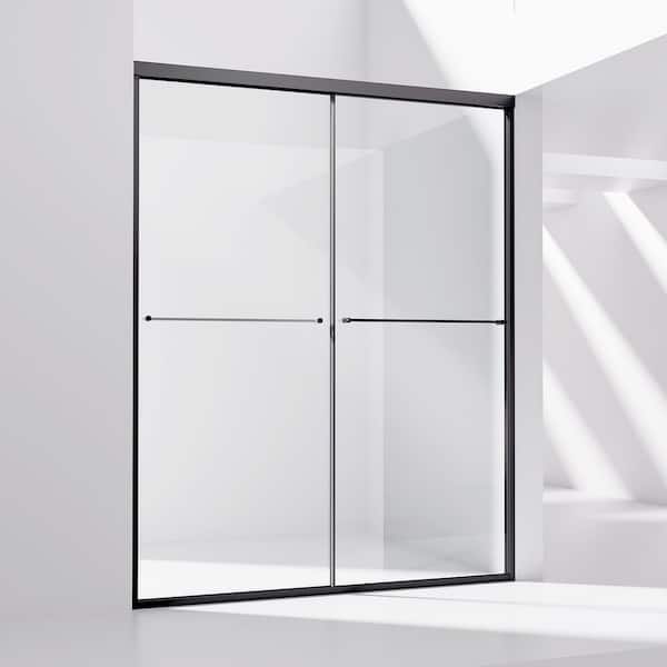 56 in. - 60 in. W x 76 in. H Double Sliding Semi-Frameless Shower Door in Matte Black with 5/16 in. (8 mm) Clear Glass
