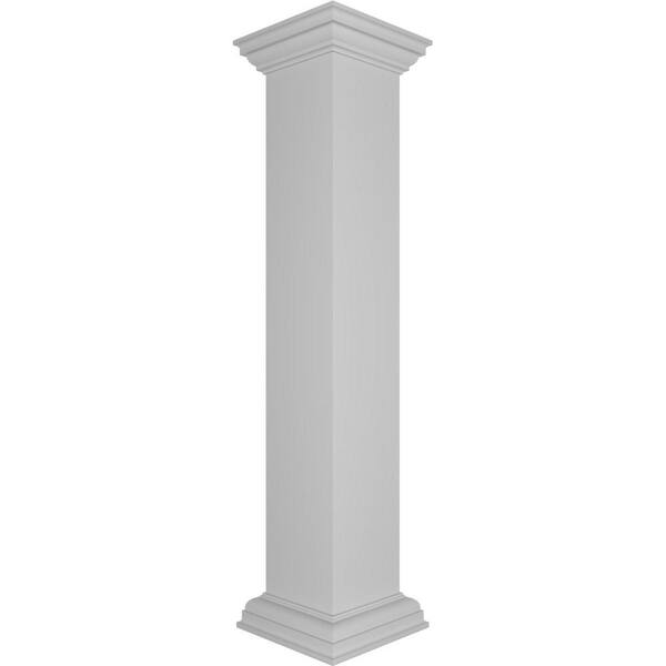 Ekena Millwork Plain 48 in. x 8 in. White Box Newel Post with Flat Capital and Base Trim (Installation Kit Included)