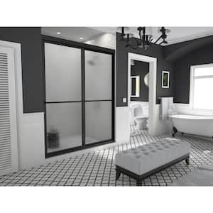 Newport 54 in. to 55.625 in. x 70 in. Framed Sliding Shower Door with Towel Bar in Matte Black and Aquatex Glass