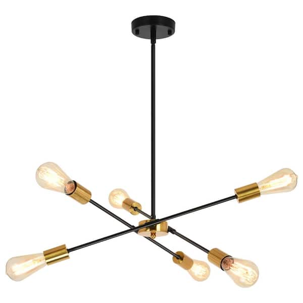 ADSENSTY 6-Light Black and Gold Rustic Industrial Mid Century Sputnik Chandelier Hanging Pendant Light for Kitchen Island