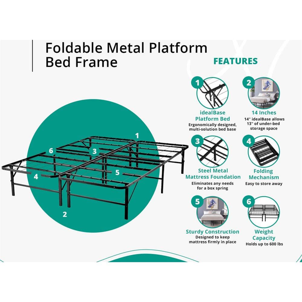 Black Metal Full Size Foldable Platform Bed Frame