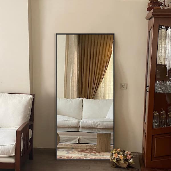 22 in. W x 65.2 in. H Oversized Modern Classic Rectangular Aluminum Frame Black Full Length Floor Mirror Wall Mirror