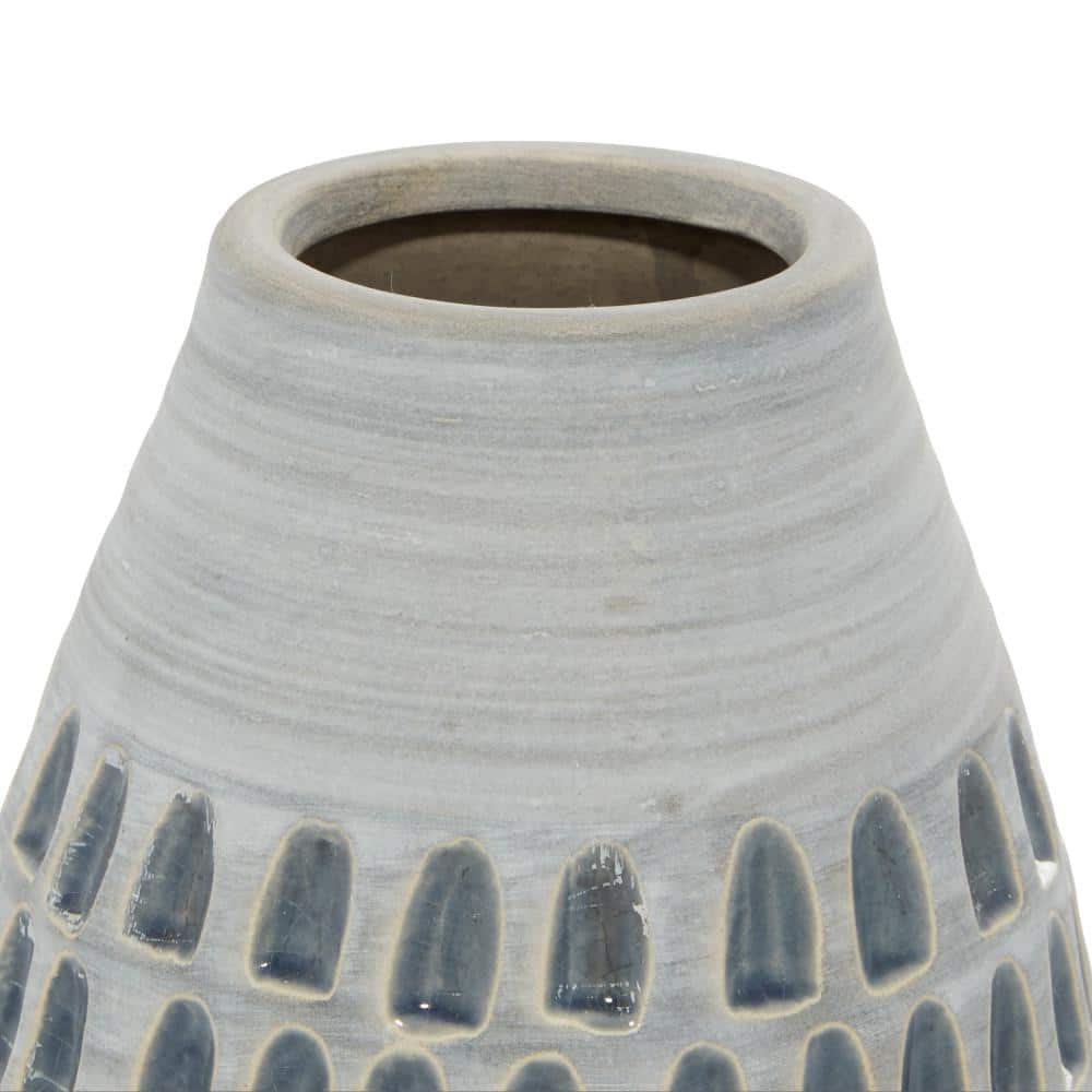 Gray Ceramic Patterned Urn-Shaped Table Vase Set