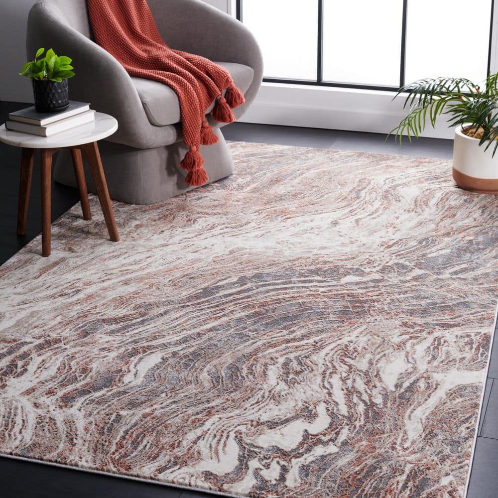 SAFAVIEH Vogue 5 ft. x 8 ft. Rust/Gray Distressed Wavy Area Rug VGE162P ...
