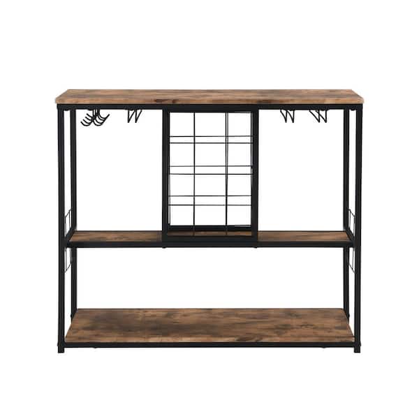 Siavonce Black Industrial 12-Bottle Wine Rack Kitchen Bar with 3 -Tier Storage Shelves for Home