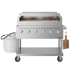 Portable Commercial Outdoor Propane Grill 48 in. with Pizza Oven in Stainless Steel