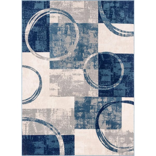 Well Woven Barclay Shai Modern Geometric Grey Blue 7 ft. 10 in. x 9 ft. 10 in. Area Rug